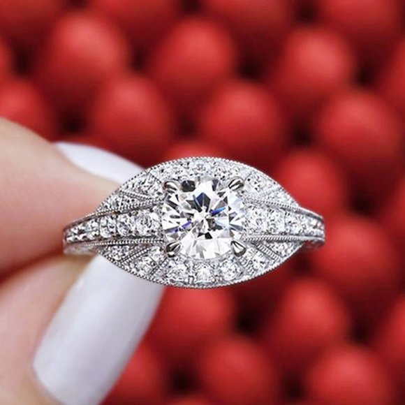 💥 Dainty Zirocn Pattern Carved Silver Vintage Rings for Women, EVGG1600 - Picture 1 of 7